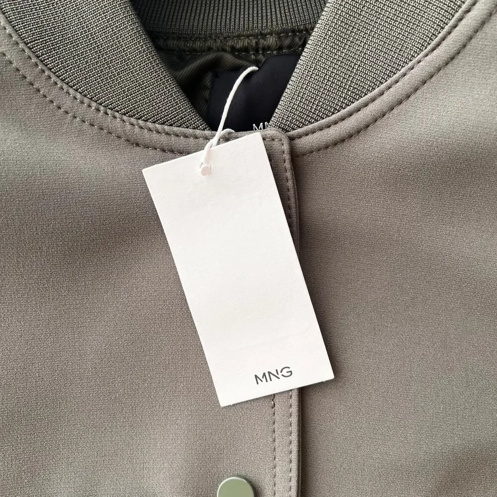 Mango Khaki Bomber Jacket with Shoulder Pads, L